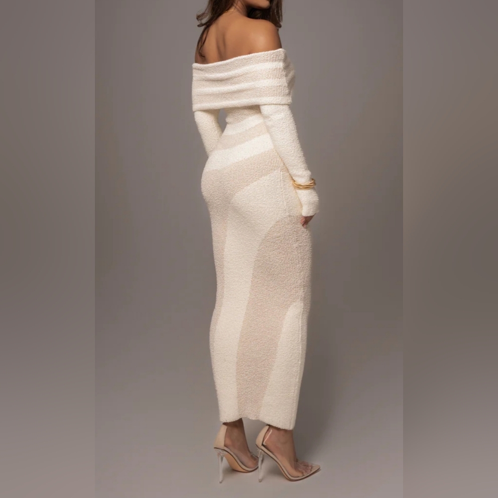 Sweater Knit off-the-shoulder DRESS. Size XS ivory. From JLuxlabel